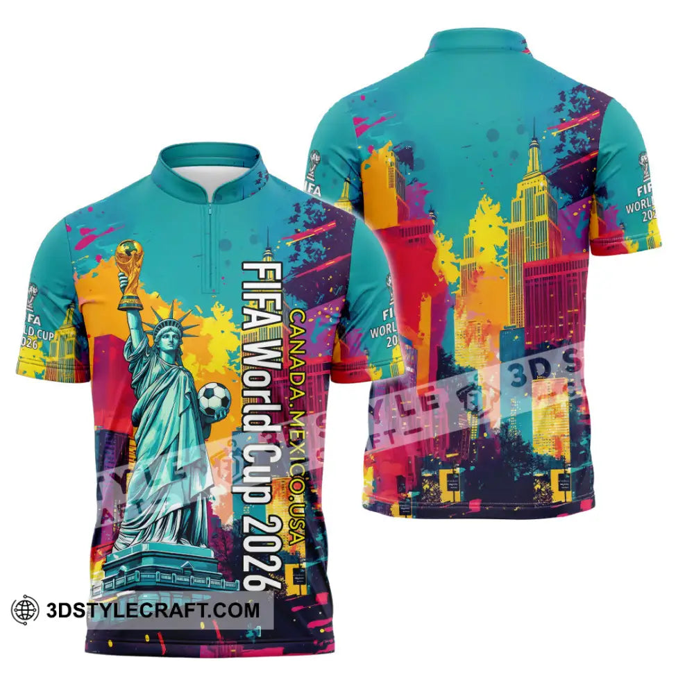 Unisex Shirt - Canada - Mexico - USA Fifa World Cup 2026 3D Shirt Zipper Polo Shirt / S T-shirt