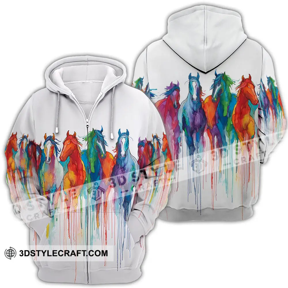 Unisex Shirt - Colorful Horses Horse Graphic Animal Scenery Stylish Shirt Zipper Hoodie / S T-shirt