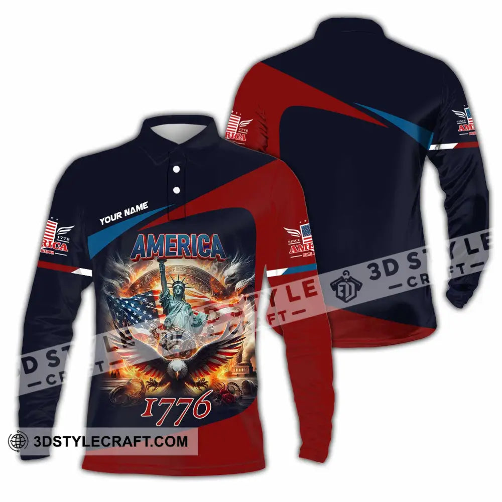 Unisex Shirt - Custom America 1776 Shirt Long Sleeve Polo / S T-shirt