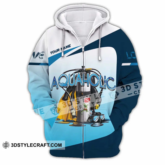 Unisex Shirt - Custom Aquaholic Scuba Diving Diver Shirt Zipper Hoodie / S T-shirt