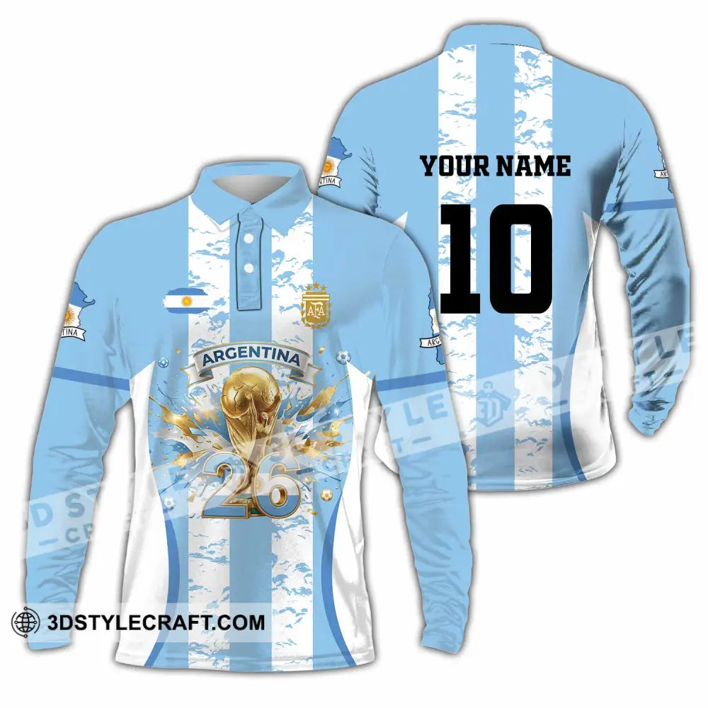 Unisex Shirt - Custom Argentina World Cup 2026 3D Shirt Long Sleeve Polo / S T-shirt