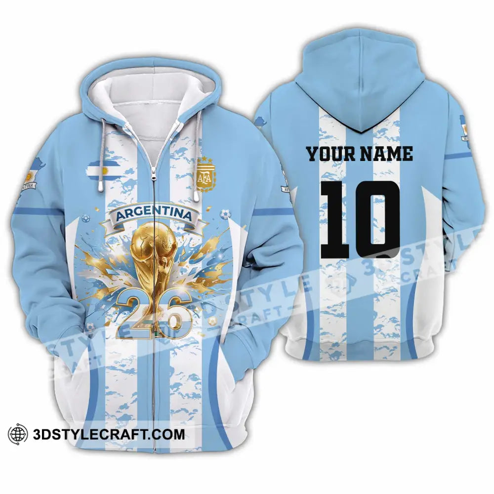 Unisex Shirt - Custom Argentina World Cup 2026 3D Shirt Zipper Hoodie / S T-shirt