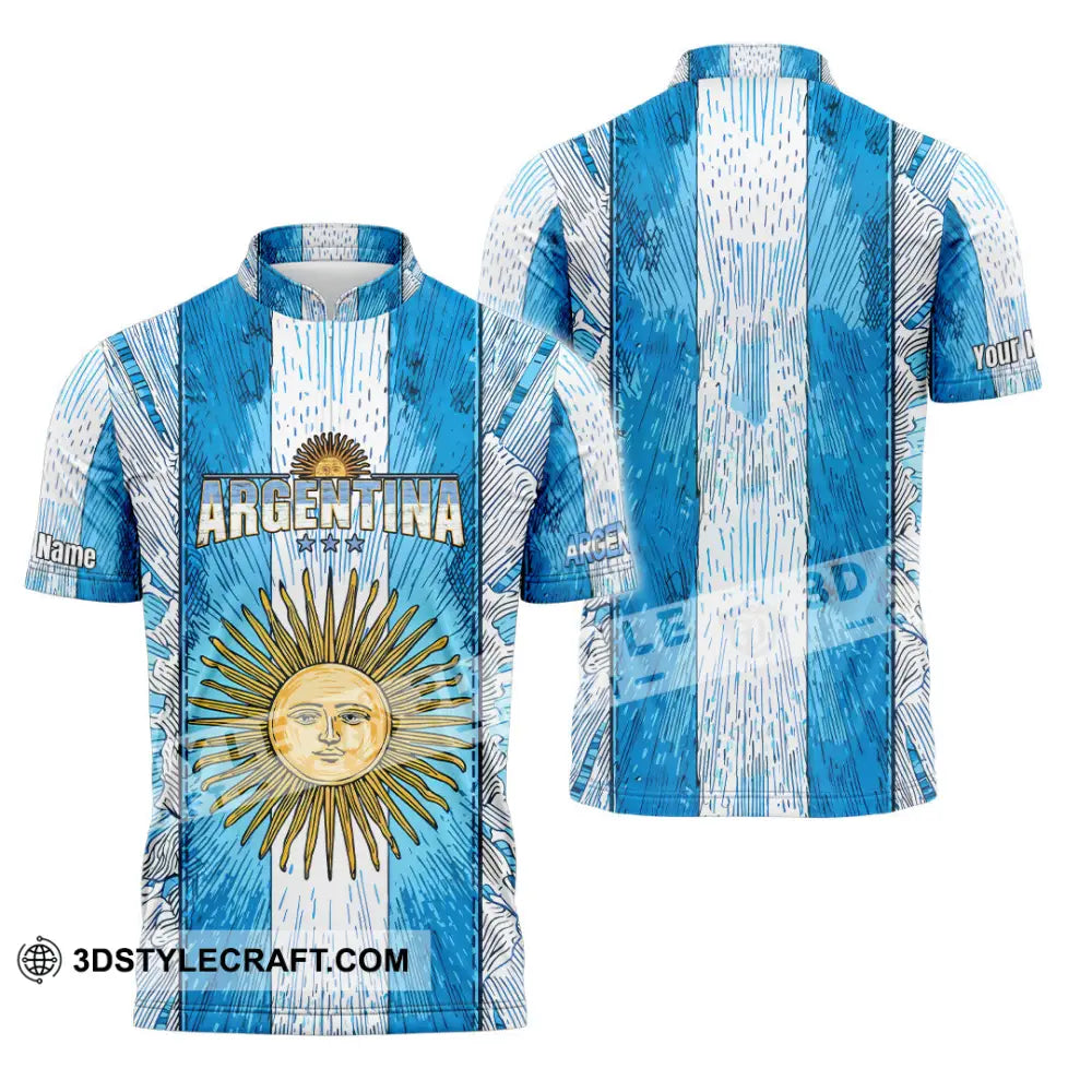 Unisex Shirt - Custom Argentina World Cup 2026 3D Shirt Zipper Polo Shirt / S T-shirt