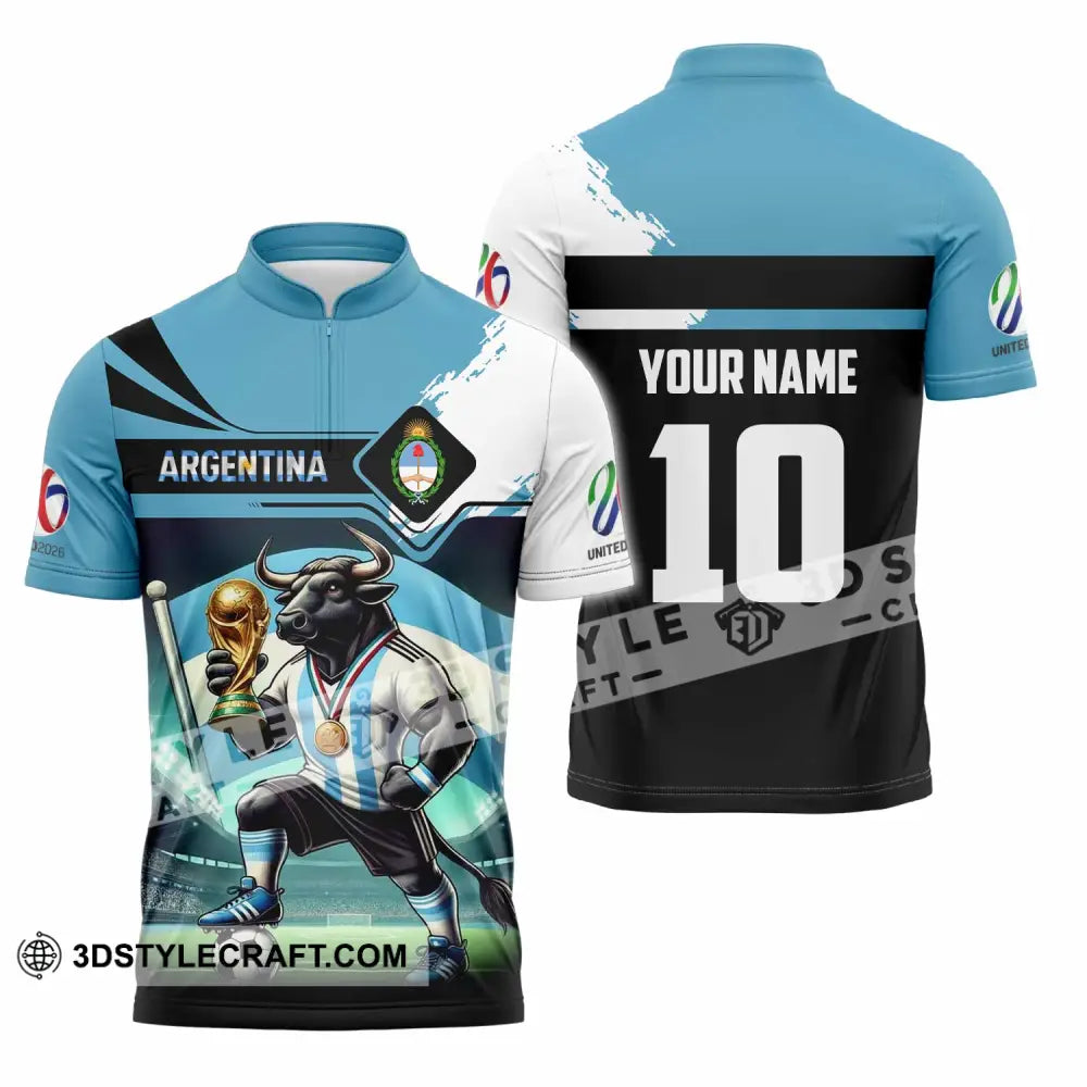 Unisex Shirt - Custom Argentina 3D Shirt Zipper Polo Shirt / S T-shirt