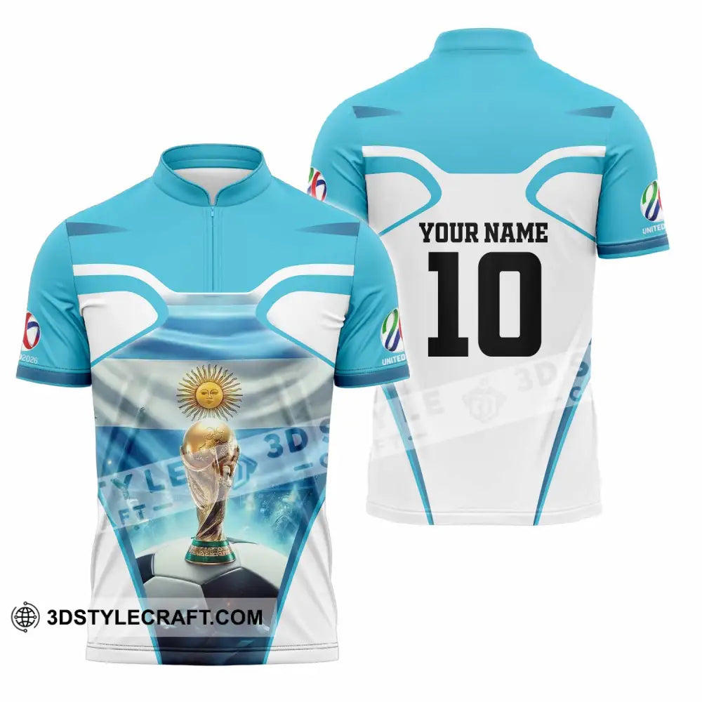 Unisex Shirt - Custom Argentina World Cup 2026 3D Shirt Zipper Polo Shirt / S T-shirt