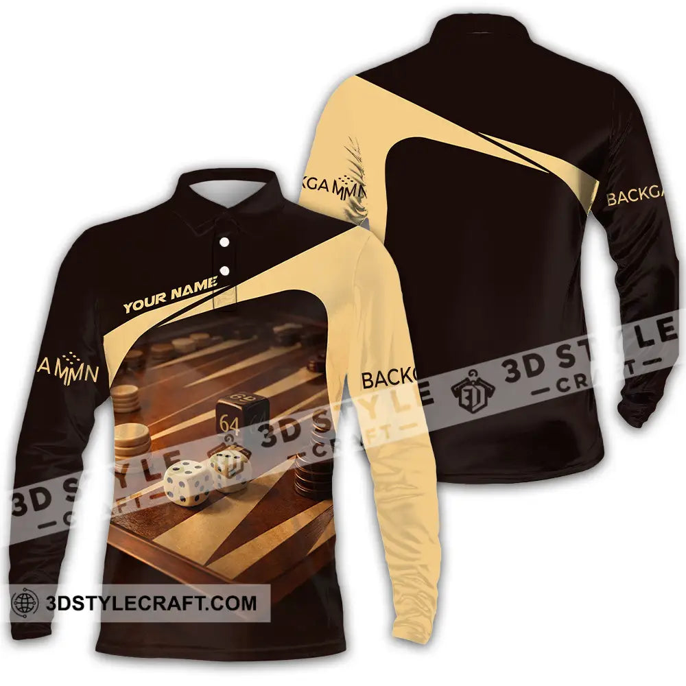 Unisex Shirt - Custom Backgammon 3D Shirt Long Sleeve Polo / S T-shirt