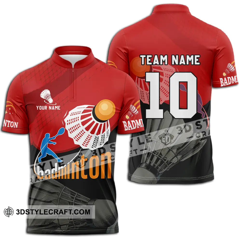 Unisex Shirt - Custom Badminton Player Shirt Zipper Polo Shirt / S T-shirt