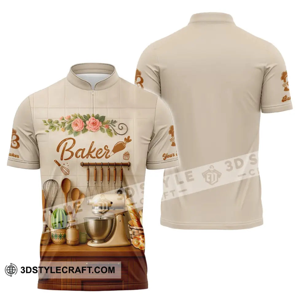 Unisex Shirt - Custom Baker Love Baking Shirt Zipper Polo Shirt / S T-shirt