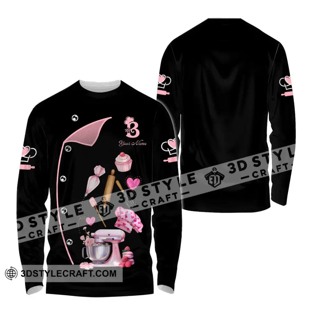 Unisex Shirt - Custom Bakery Black & Pink Cute Shirt Long Sleeve Shirt / S T-shirt