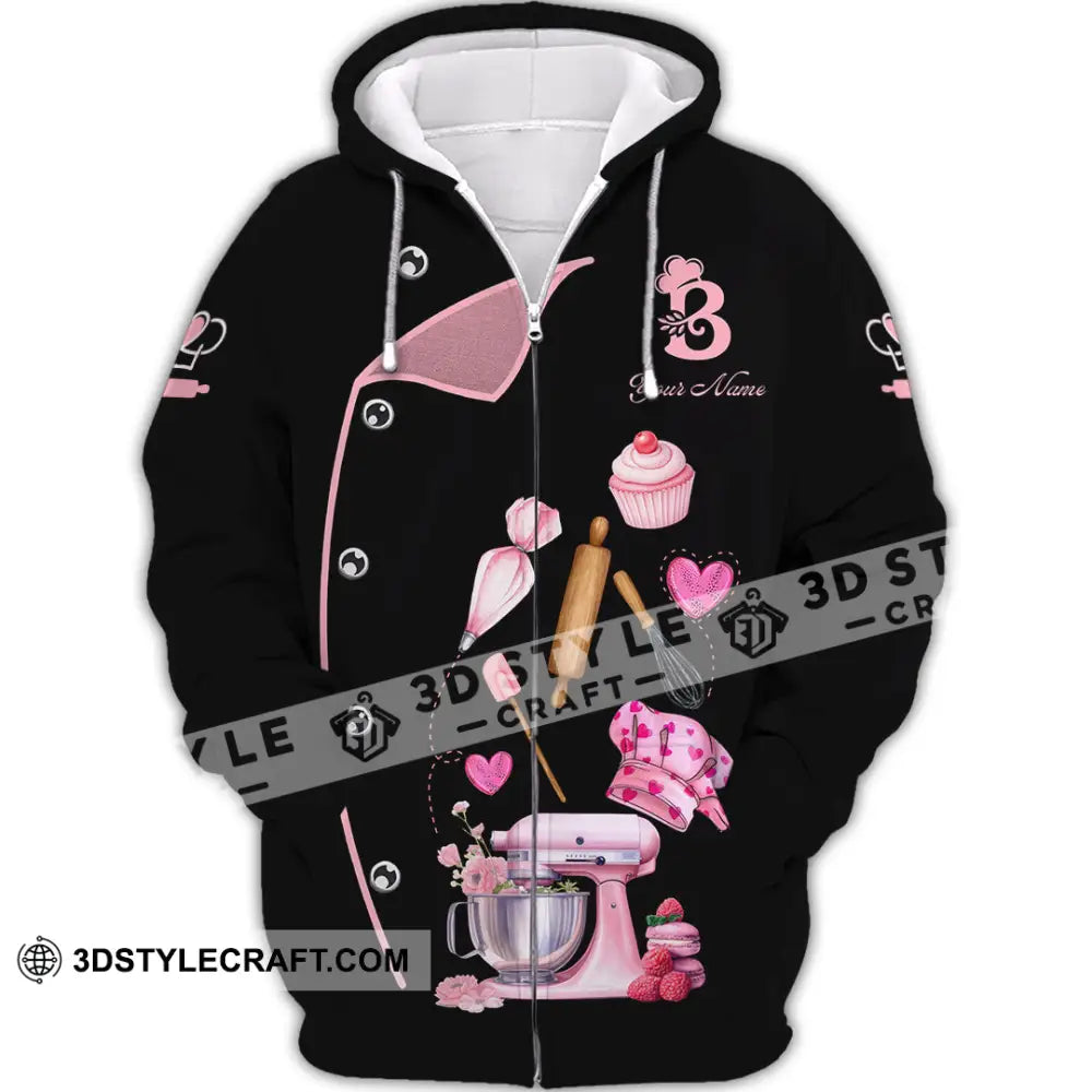 Unisex Shirt - Custom Bakery Black & Pink Cute Shirt Zipper Hoodie / S T-shirt