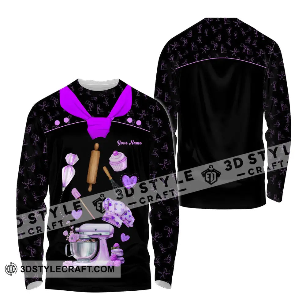 Unisex Shirt - Custom Bakery Black & Purple Cute Shirt Long Sleeve Shirt / S T-shirt