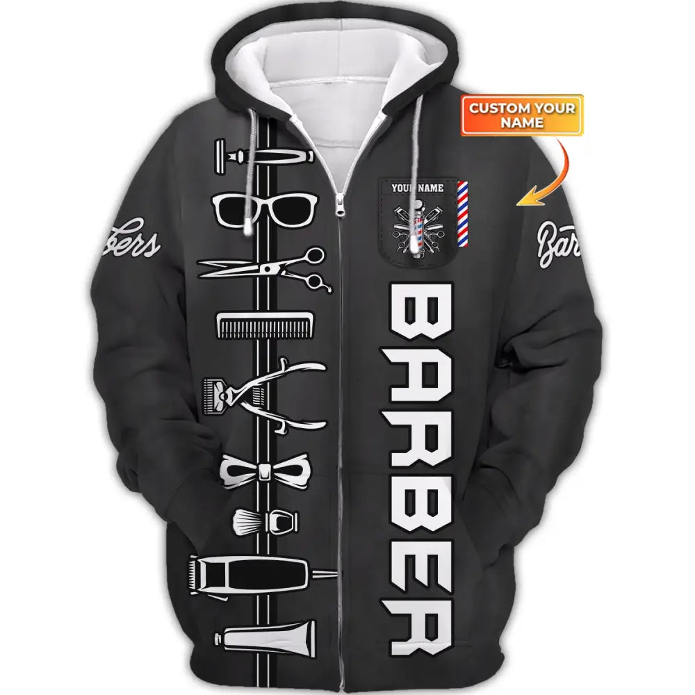 Unisex Shirt Custom Barber Personalized Name For Hairstylists Zipper Hoodie / S T-Shirt