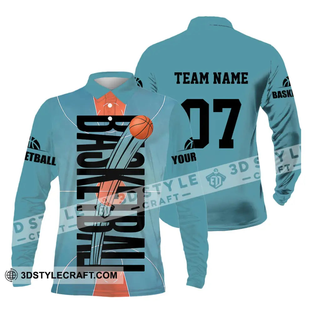 Unisex Shirt - Custom Basketball Blue Shirt Long Sleeve Polo / S T-shirt