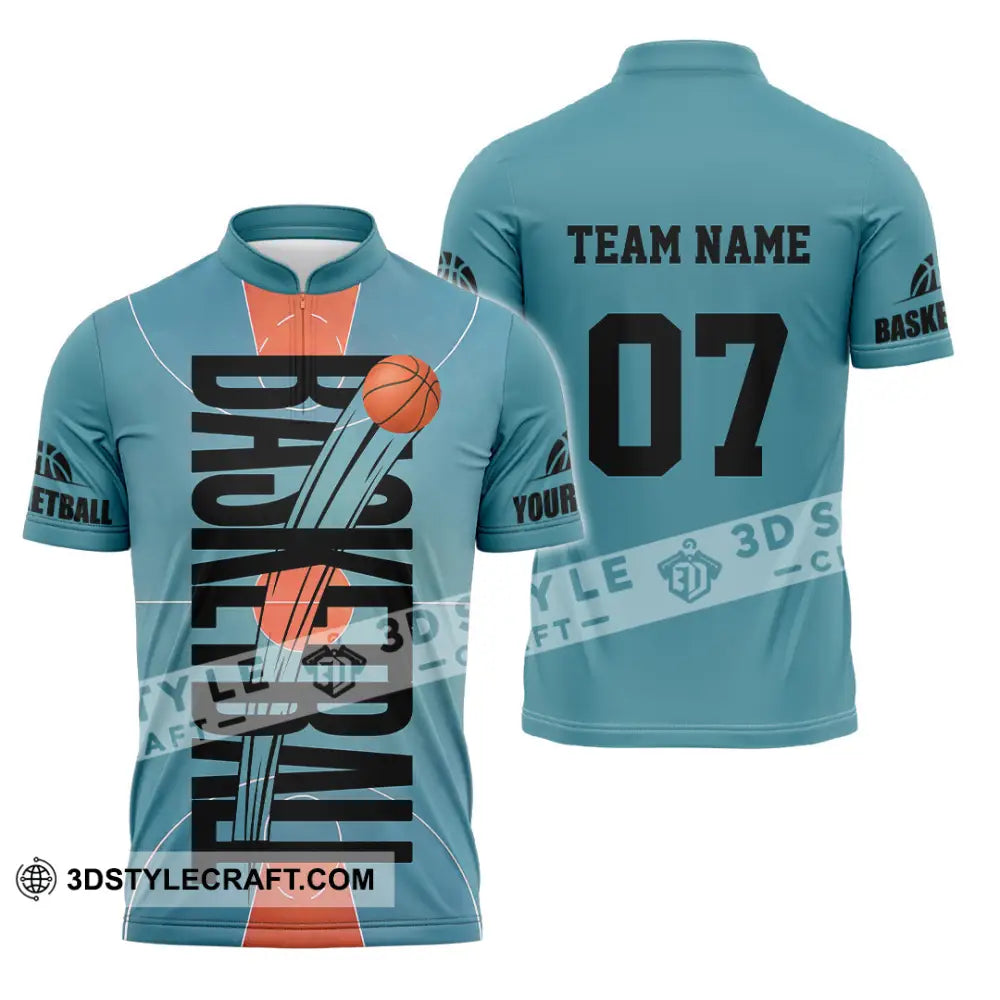 Unisex Shirt - Custom Basketball Blue Shirt Zipper Polo Shirt / S T-shirt