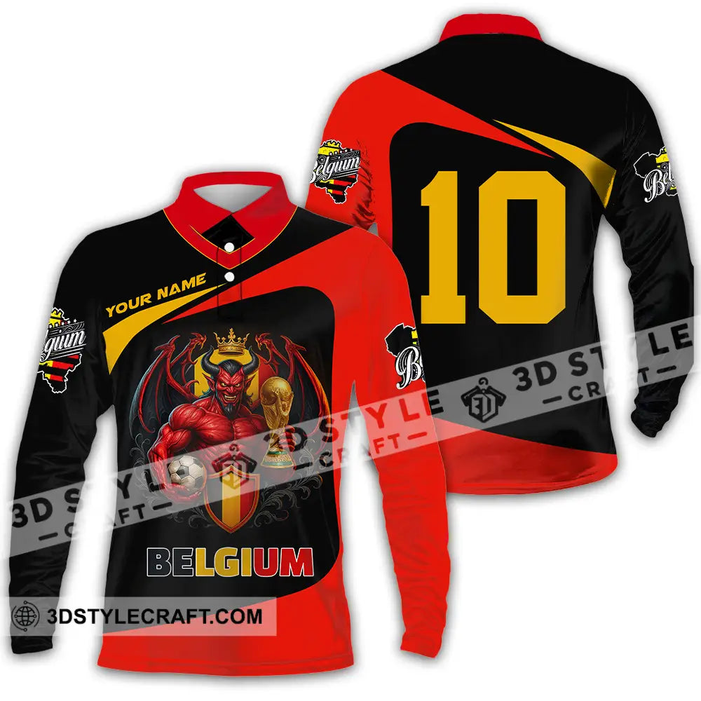 Unisex Shirt - Custom Belgium 3D Shirt Long Sleeve Polo / S T-shirt