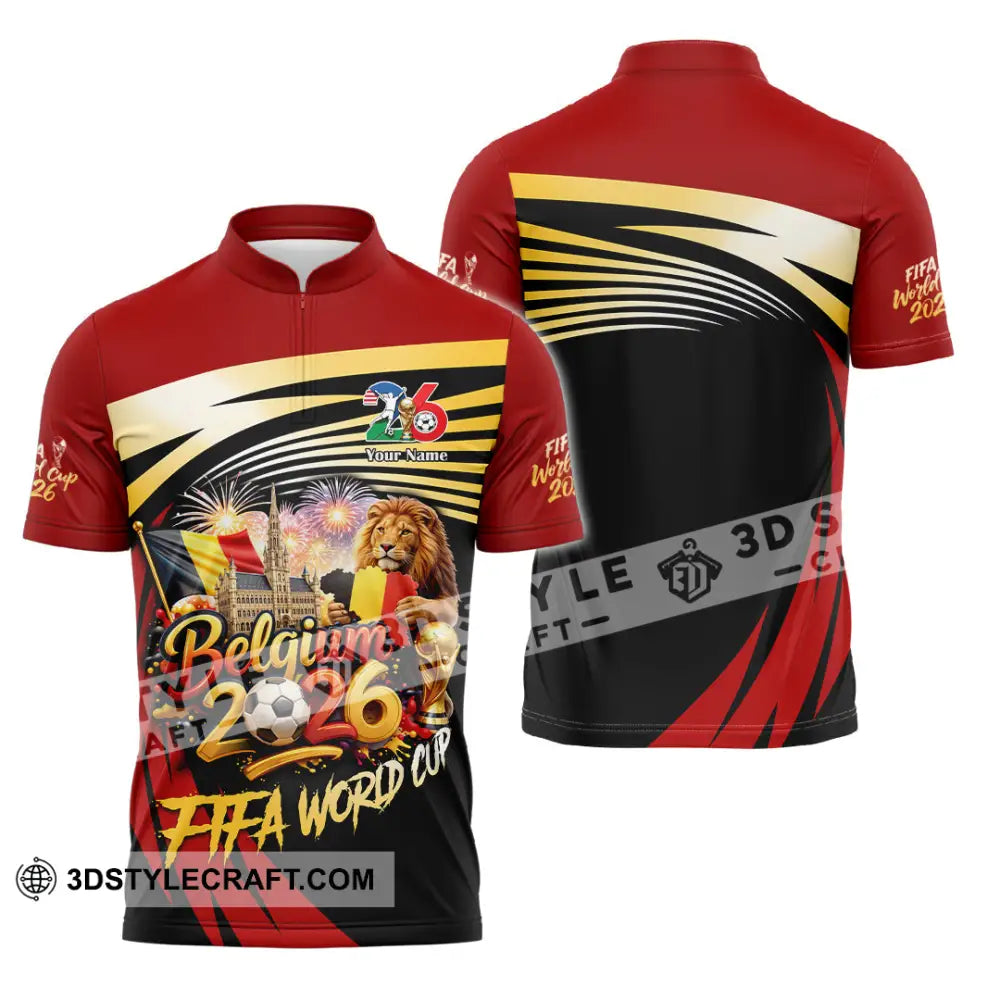 Unisex Shirt - Custom Belgium Fifa World Cup 2026 3D Shirt Zipper Polo Shirt / S T-shirt