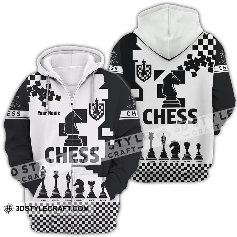 Unisex Shirt - Custom Black And White Chess Chess Player Sporty Shirt Zipper Hoodie / S T-shirt