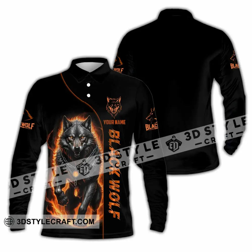 Unisex Shirt - Custom Black Wolf Shirt Long Sleeve Polo / S T-shirt