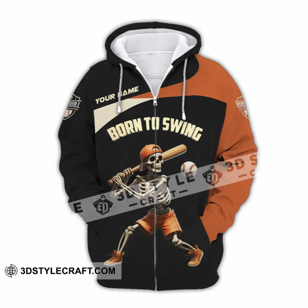 Unisex Shirt Custom Born To Swing Baseball Shirt Zipper Hoodie / S T shirt