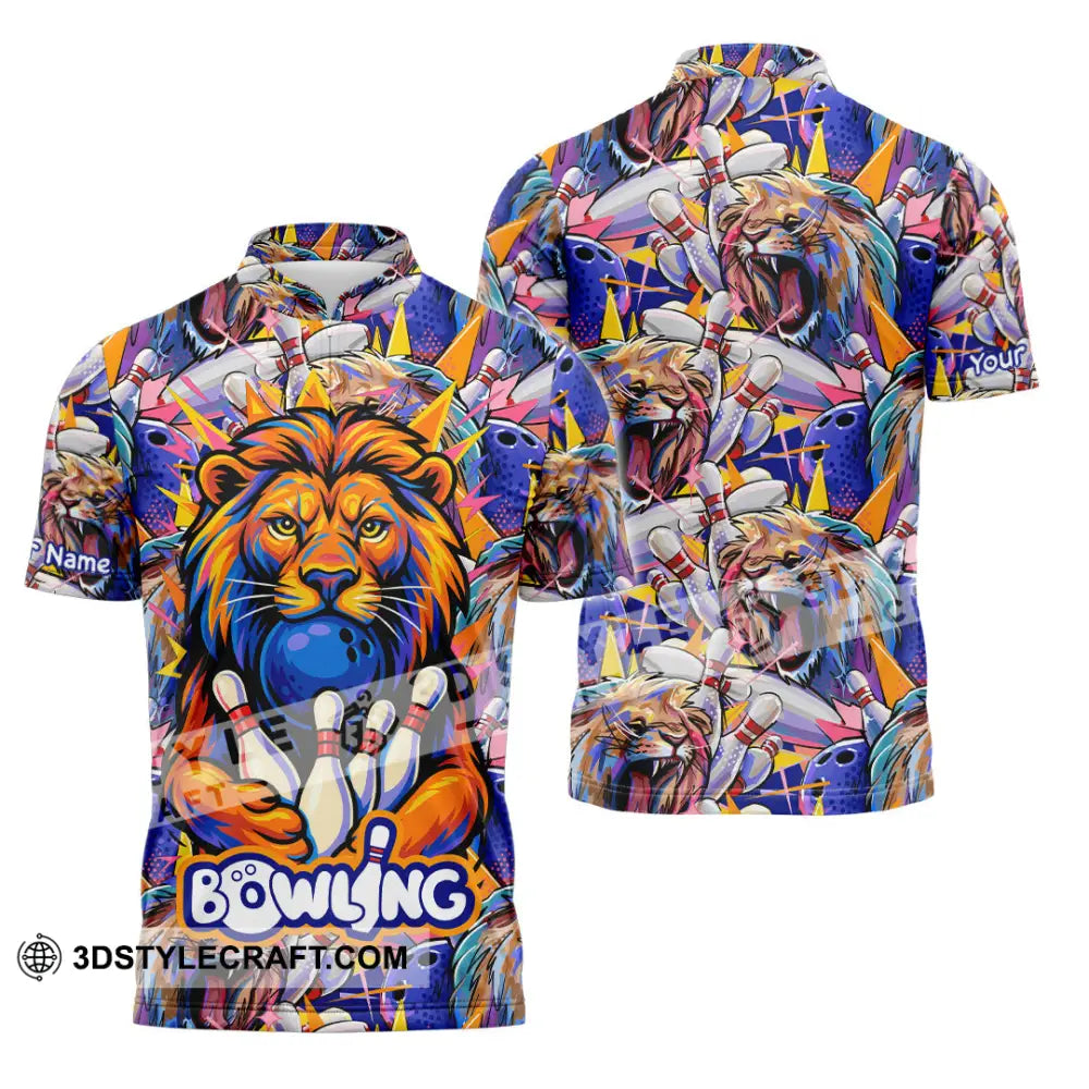 Unisex Shirt - Custom Bowling Lion Shirt Zipper Polo Shirt / S T-shirt