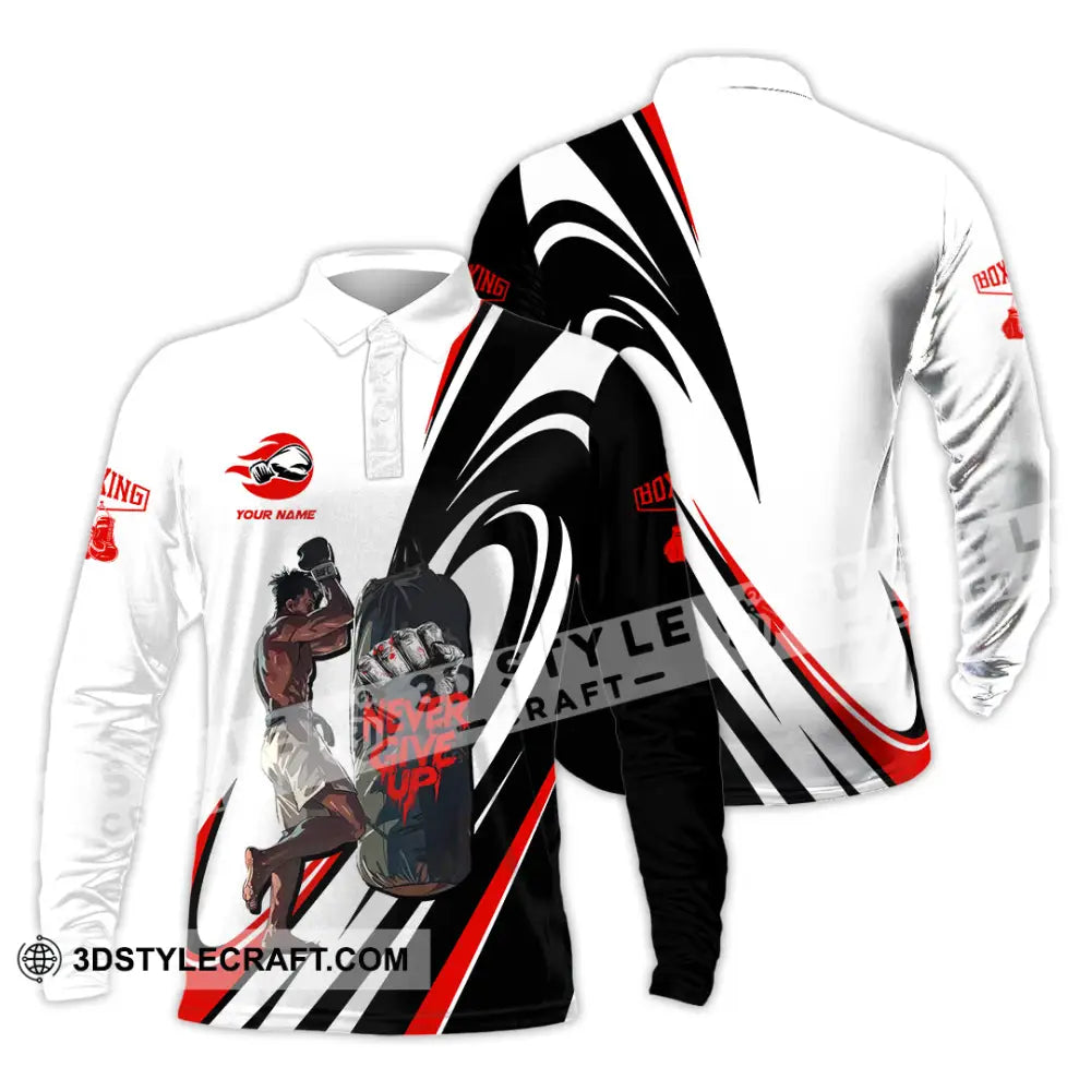 Unisex Shirt Custom Boxing Never Give Up Shirt Long Sleeve Polo / S T shirt