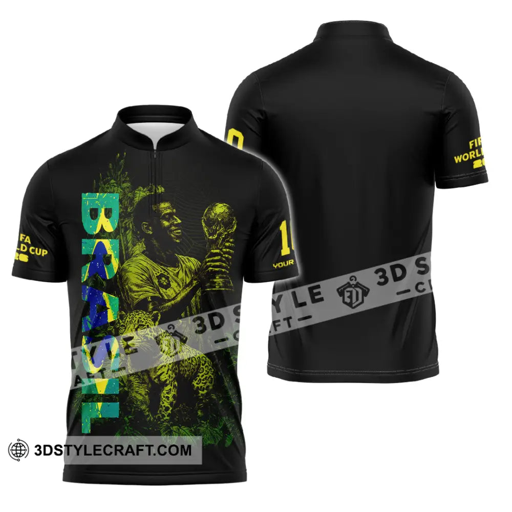 Unisex Shirt - Custom Brasil Fifa World Cup 2026 3D Shirt Zipper Polo Shirt / S T-shirt