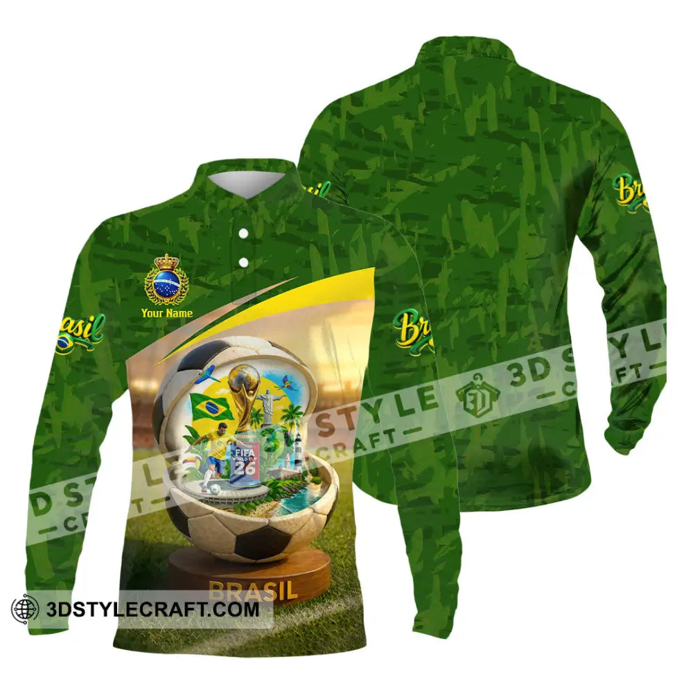 Unisex Shirt - Custom Brasil World Cup 2026 3D Shirt Long Sleeve Polo / S T-shirt