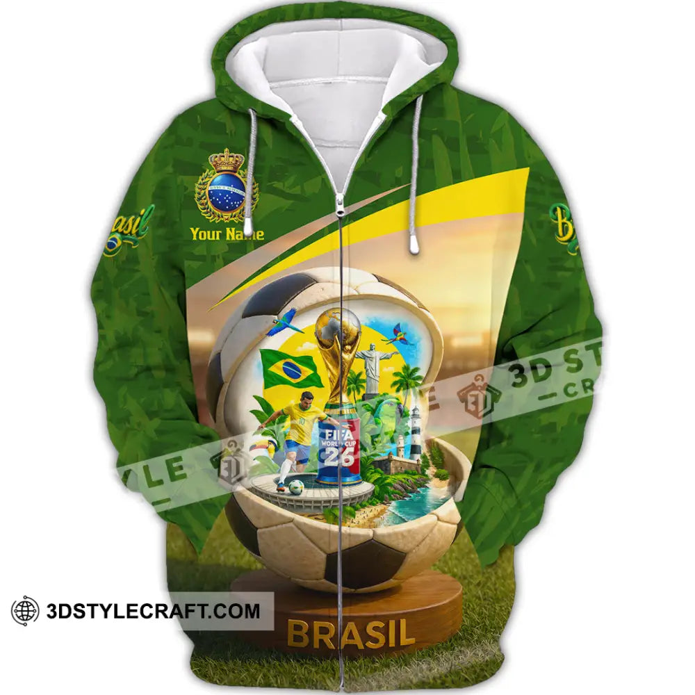 Unisex Shirt - Custom Brasil World Cup 2026 3D Shirt Zipper Hoodie / S T-shirt