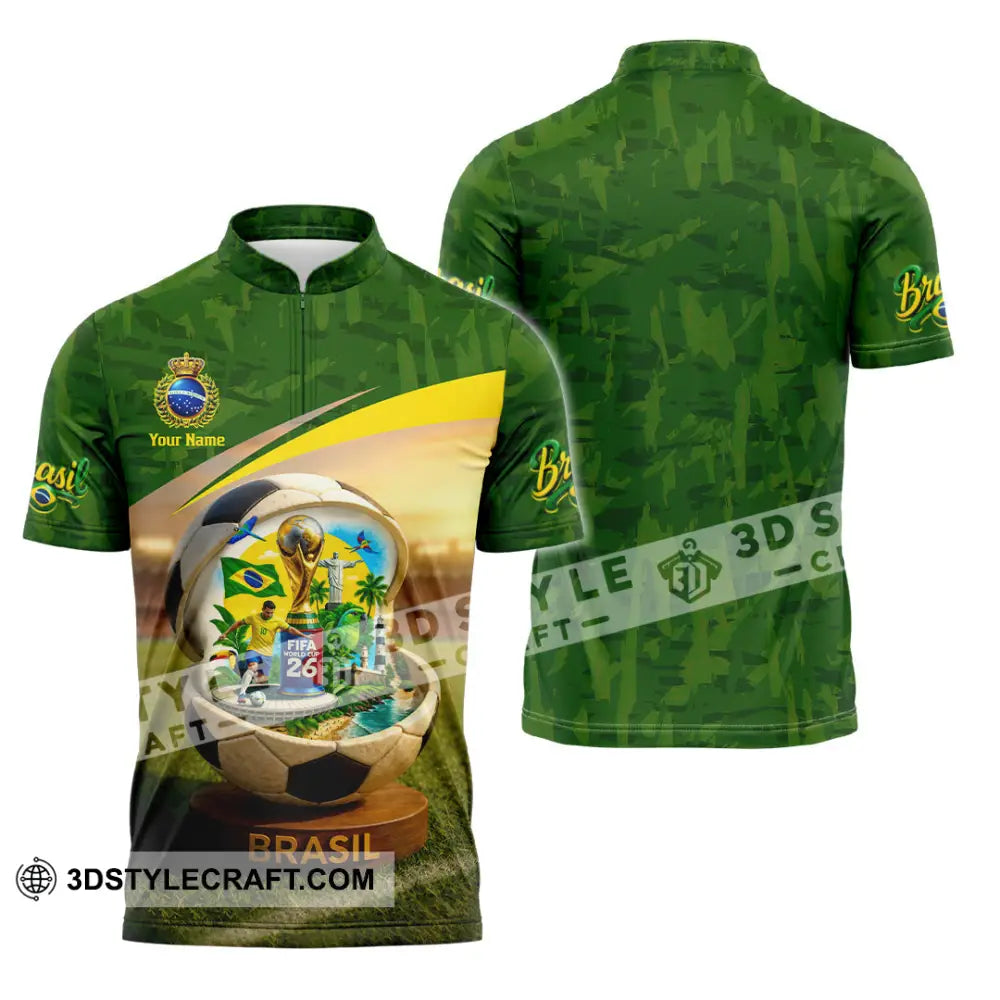 Unisex Shirt - Custom Brasil World Cup 2026 3D Shirt Zipper Polo Shirt / S T-shirt