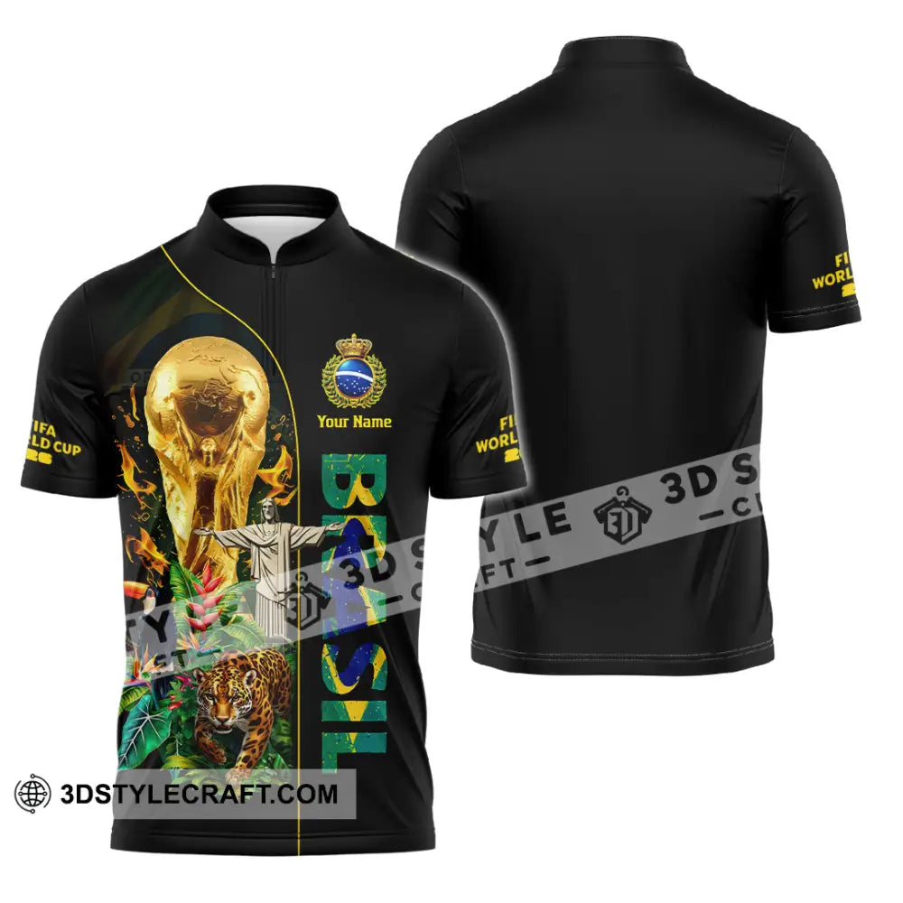 Unisex Shirt - Custom Brasil World Cup 2026 3D Shirt Zipper Polo Shirt / S T-shirt