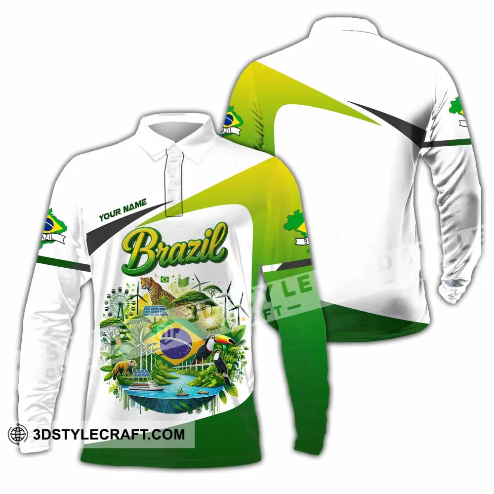 Unisex Shirt - Custom Brazil 3D Shirt Long Sleeve Polo / S T-shirt