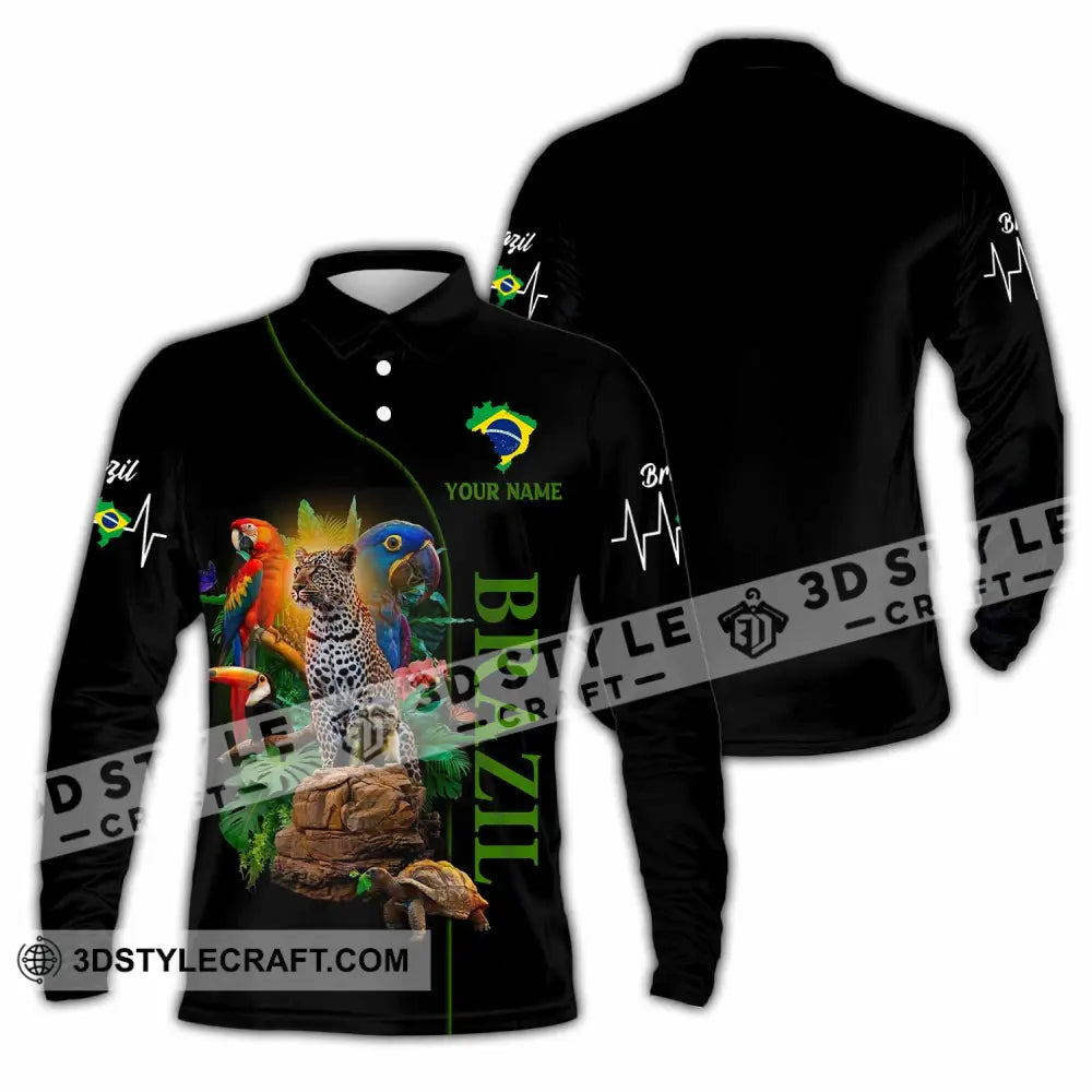 Unisex Shirt - Custom Brazil 3D Shirt Long Sleeve Polo / S T-shirt