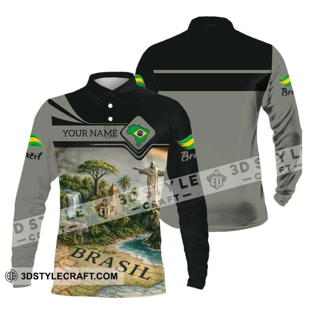 Unisex Shirt - Custom Brazil 3D Shirt Long Sleeve Polo / S T-shirt
