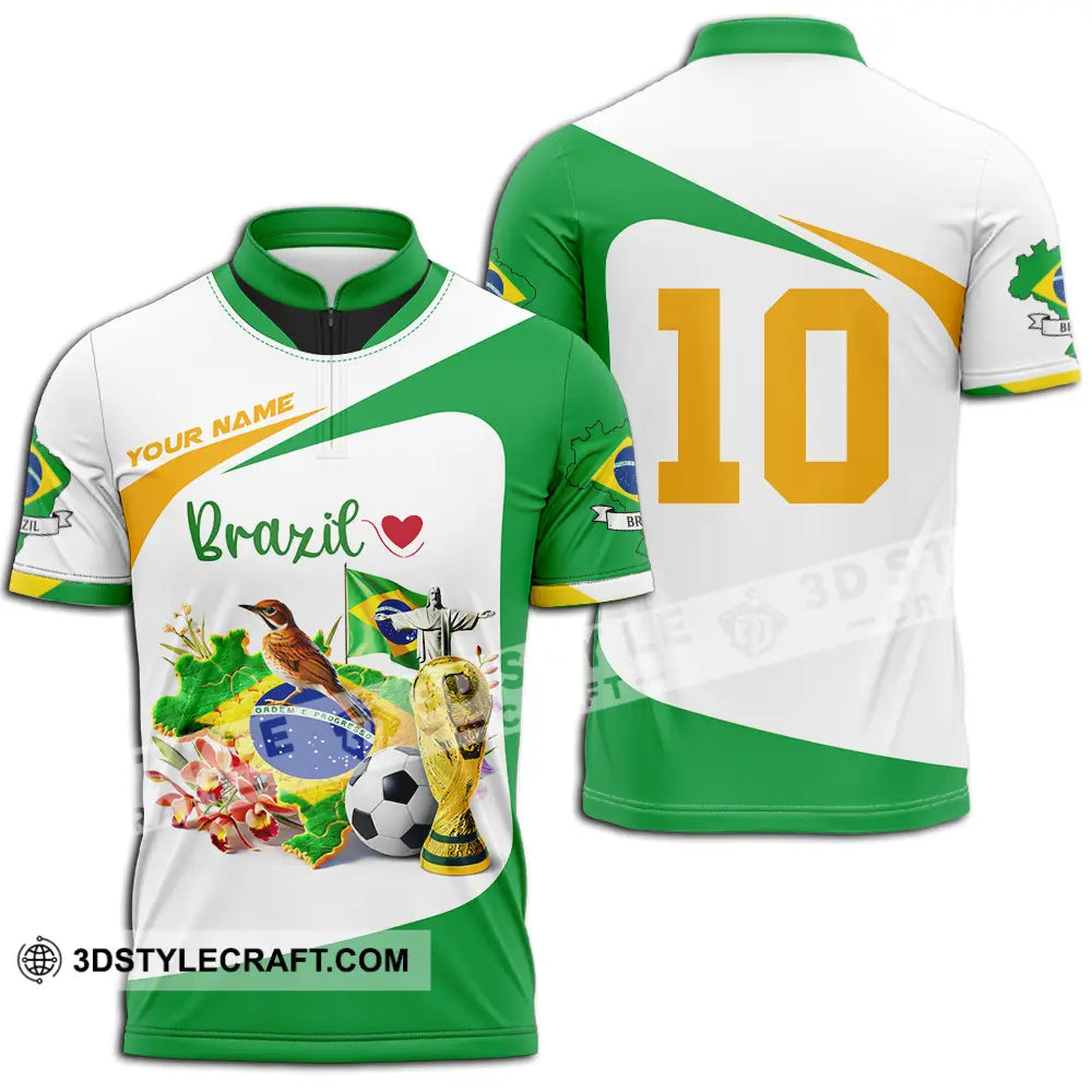Unisex Shirt - Custom Brazil 3D Shirt Zipper Polo Shirt / S T-shirt