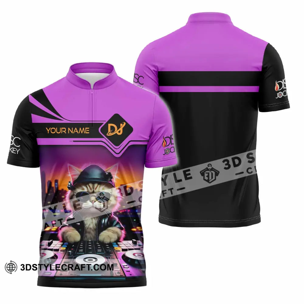 Unisex Shirt - Custom Cat Disc Jockey Shirt Zipper Polo Shirt / S T-shirt