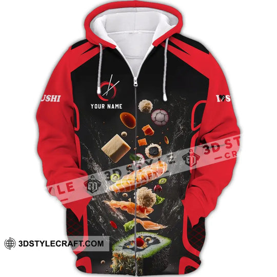 Unisex Shirt - Custom Chef Name Shirt - Chef Shirt - Chef Name, I Love Sushi, Gift For Japan Kitchen Lover, Red And Black Shirt style option 4