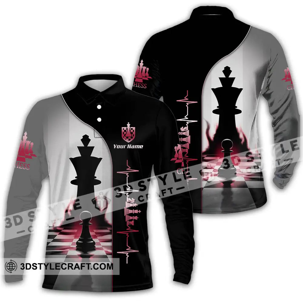 Unisex Shirt - Custom Chess Heartbeat Lover Shirt Long Sleeve Polo / S T-shirt