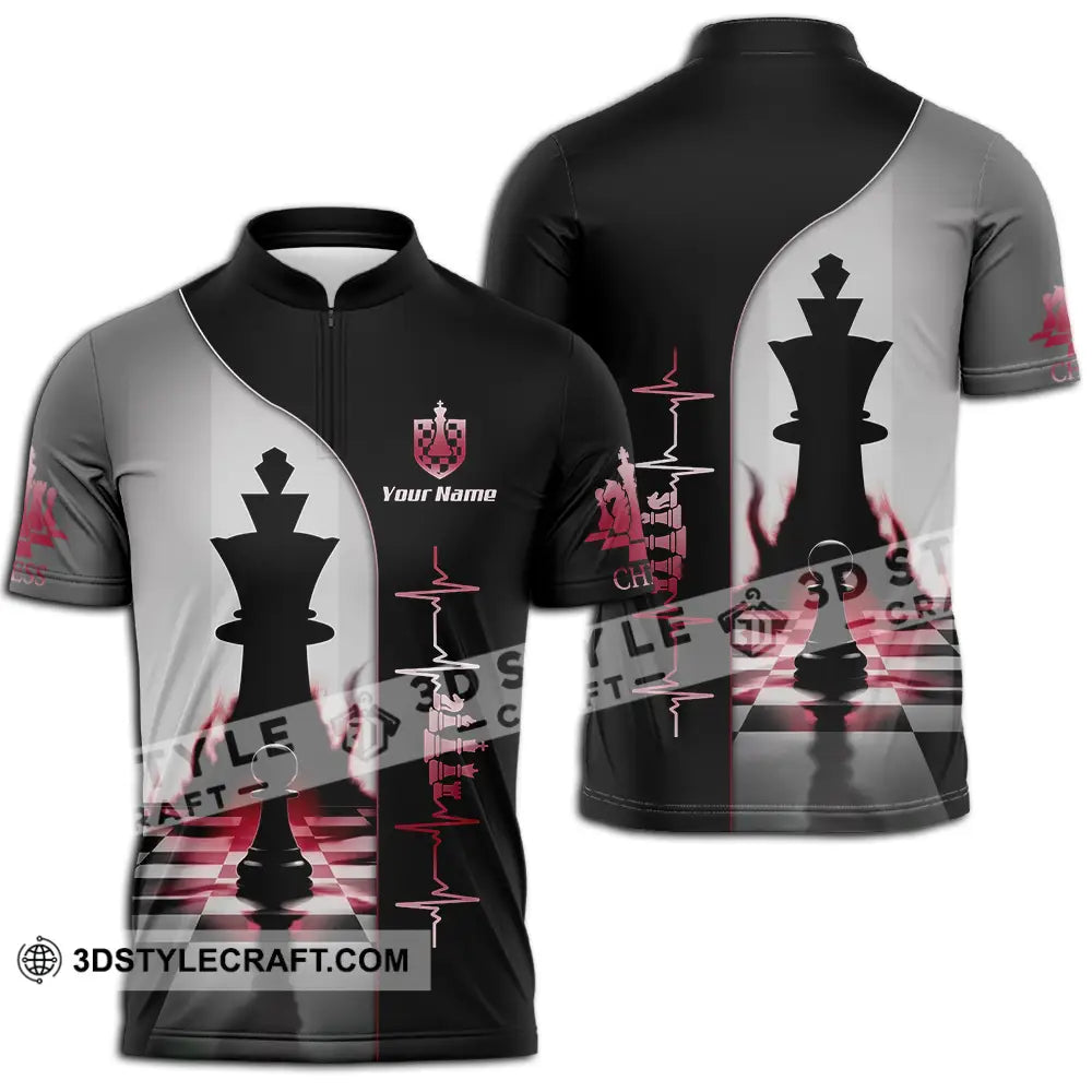 Unisex Shirt - Custom Chess Heartbeat Lover Shirt Zipper Polo Shirt / S T-shirt