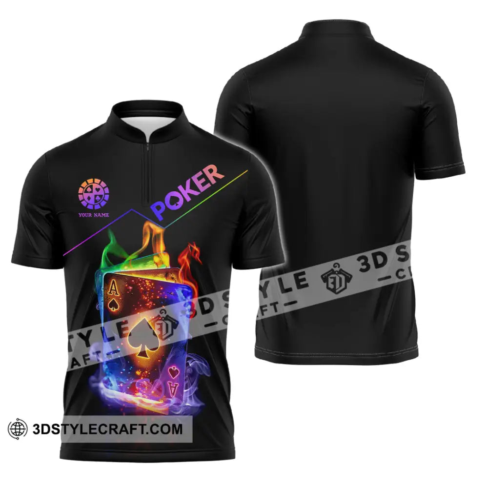 Unisex Shirt - Custom Colorful Poker Ace Card Shirt Zipper Polo Shirt / S T-shirt