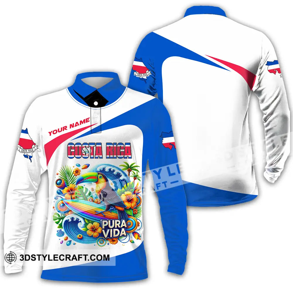 Unisex Shirt - Custom Costa Rica Pura Vida 3D Shirt Long Sleeve Polo / S T-shirt
