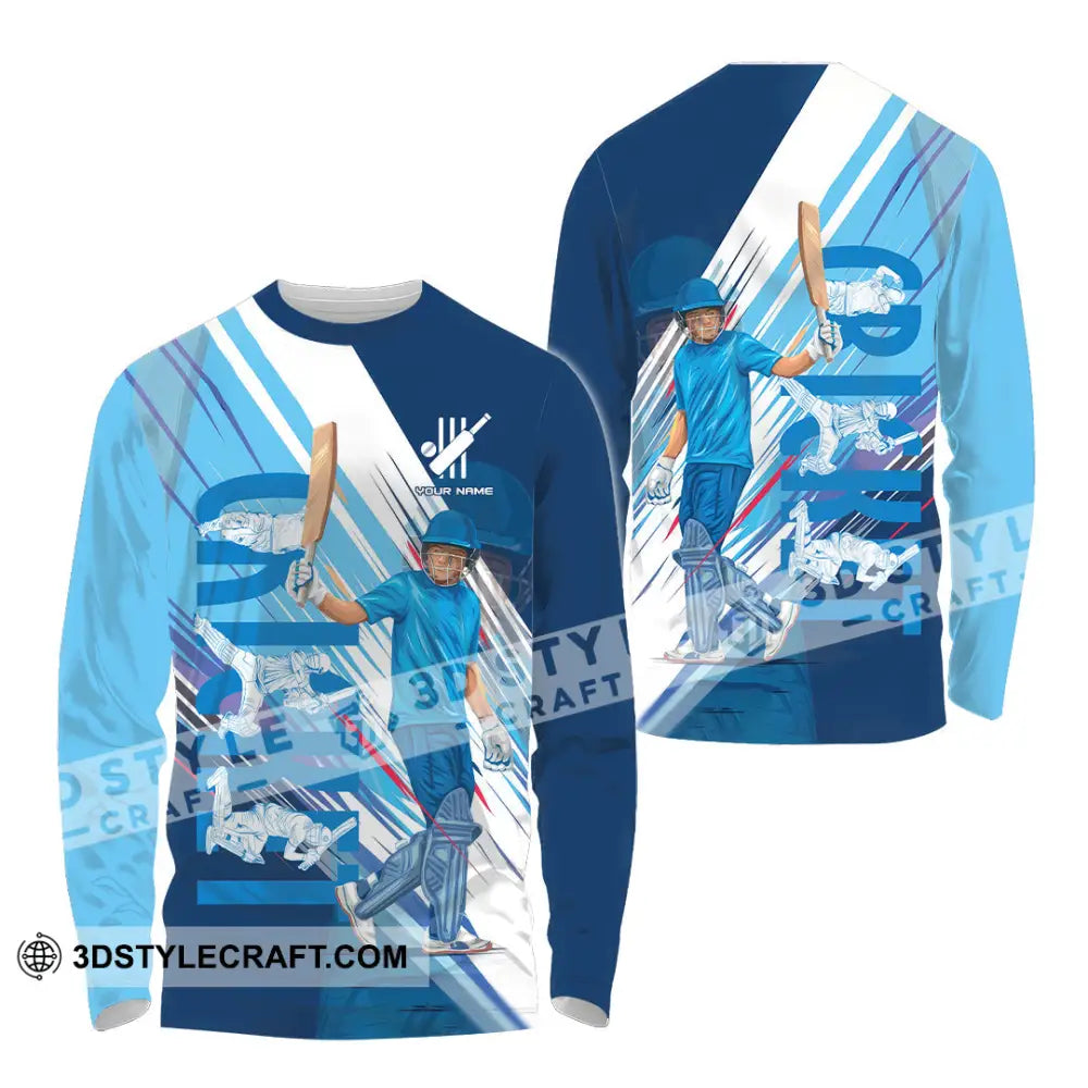 Unisex Shirt Custom Cricket Player Blue Design Shirt Long Sleeve Shirt / S T shirt