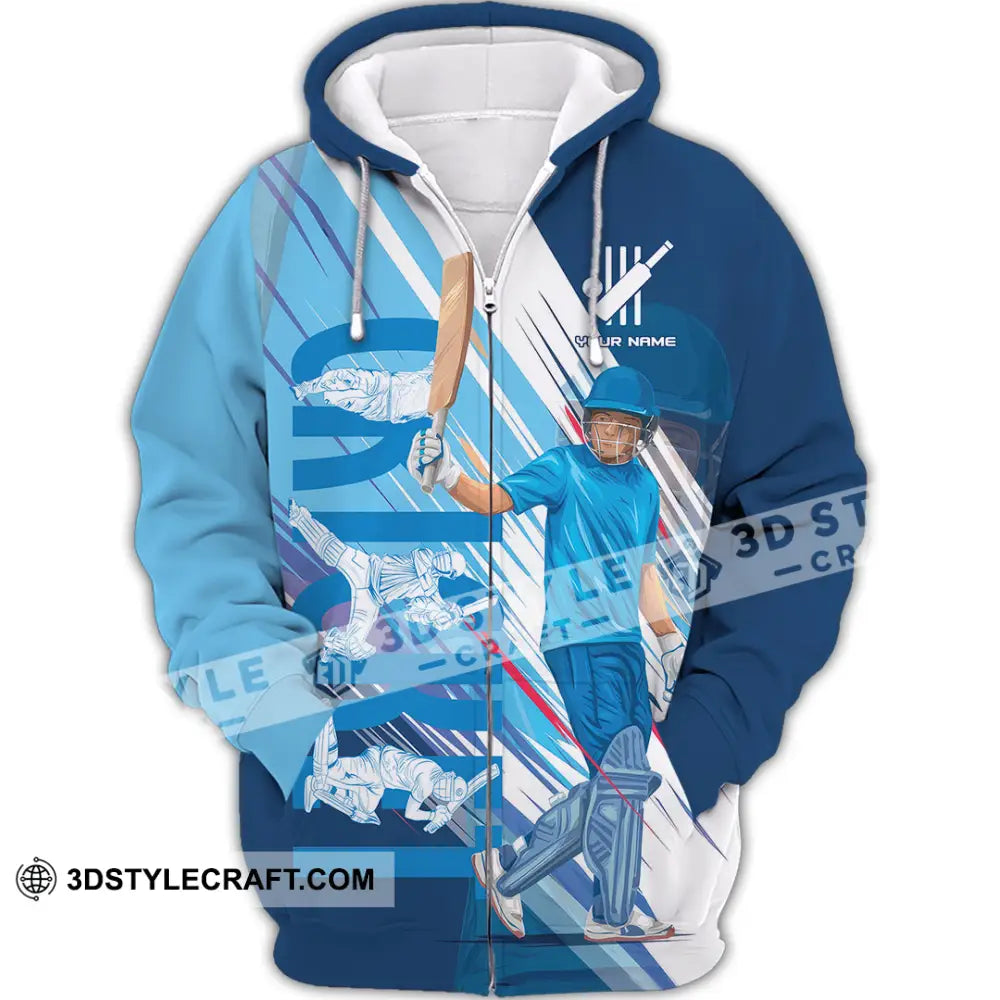 Unisex Shirt Custom Cricket Player Blue Design Shirt Zipper Hoodie / S T shirt
