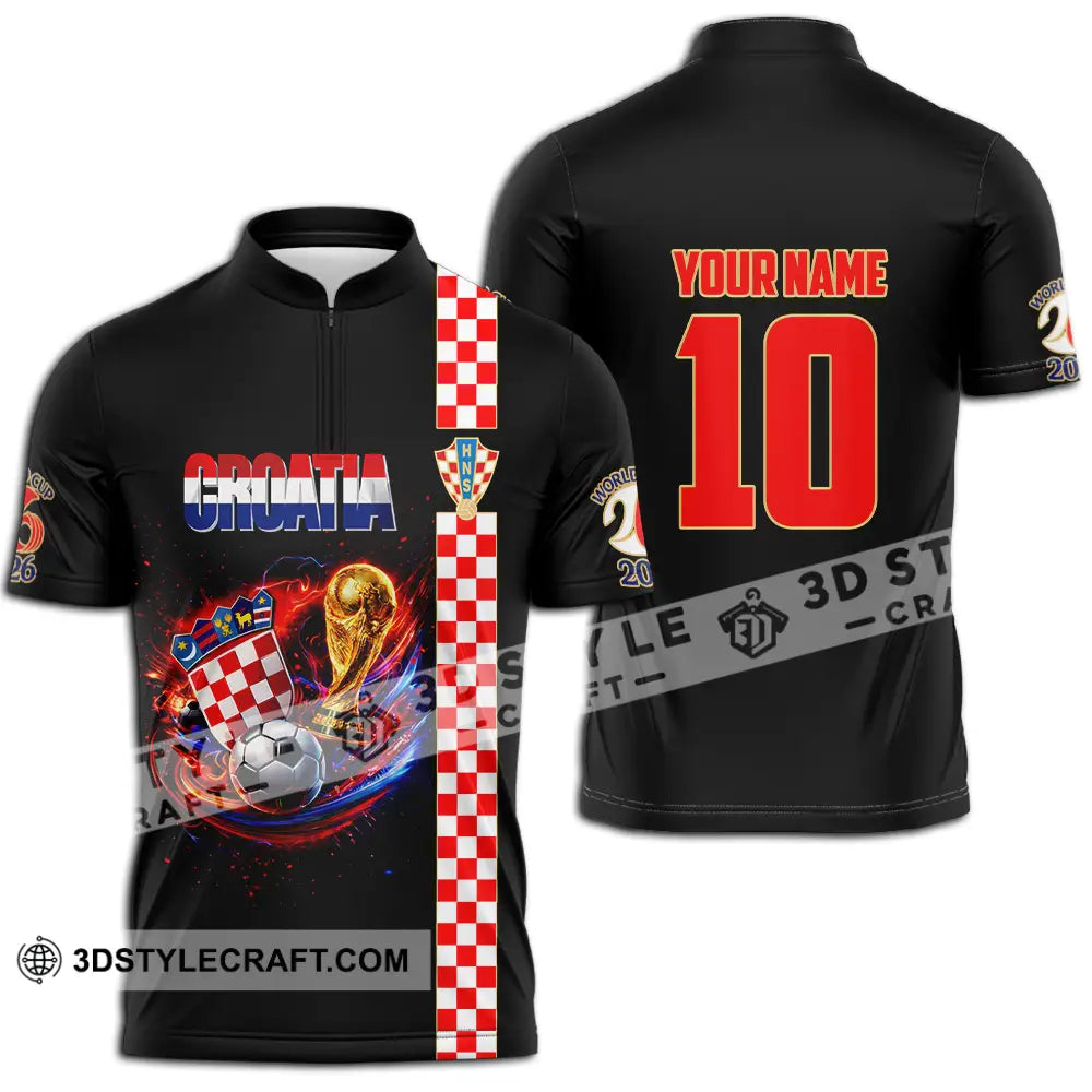 Unisex Shirt - Custom Croatia FIFA World Cup 2026 3D Shirt Zipper Polo Shirt / S T-shirt