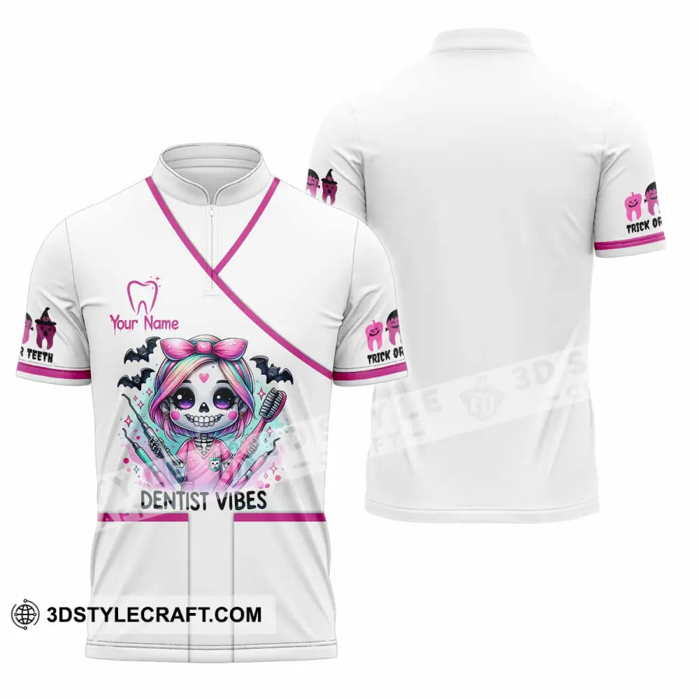 Unisex Shirt - Custom Dentist Halloween Vibes Shirt Zipper Polo Shirt / S T-shirt