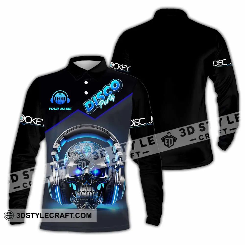 Unisex Shirt - Custom Disco Party Skull Shirt Long Sleeve Polo / S T-shirt