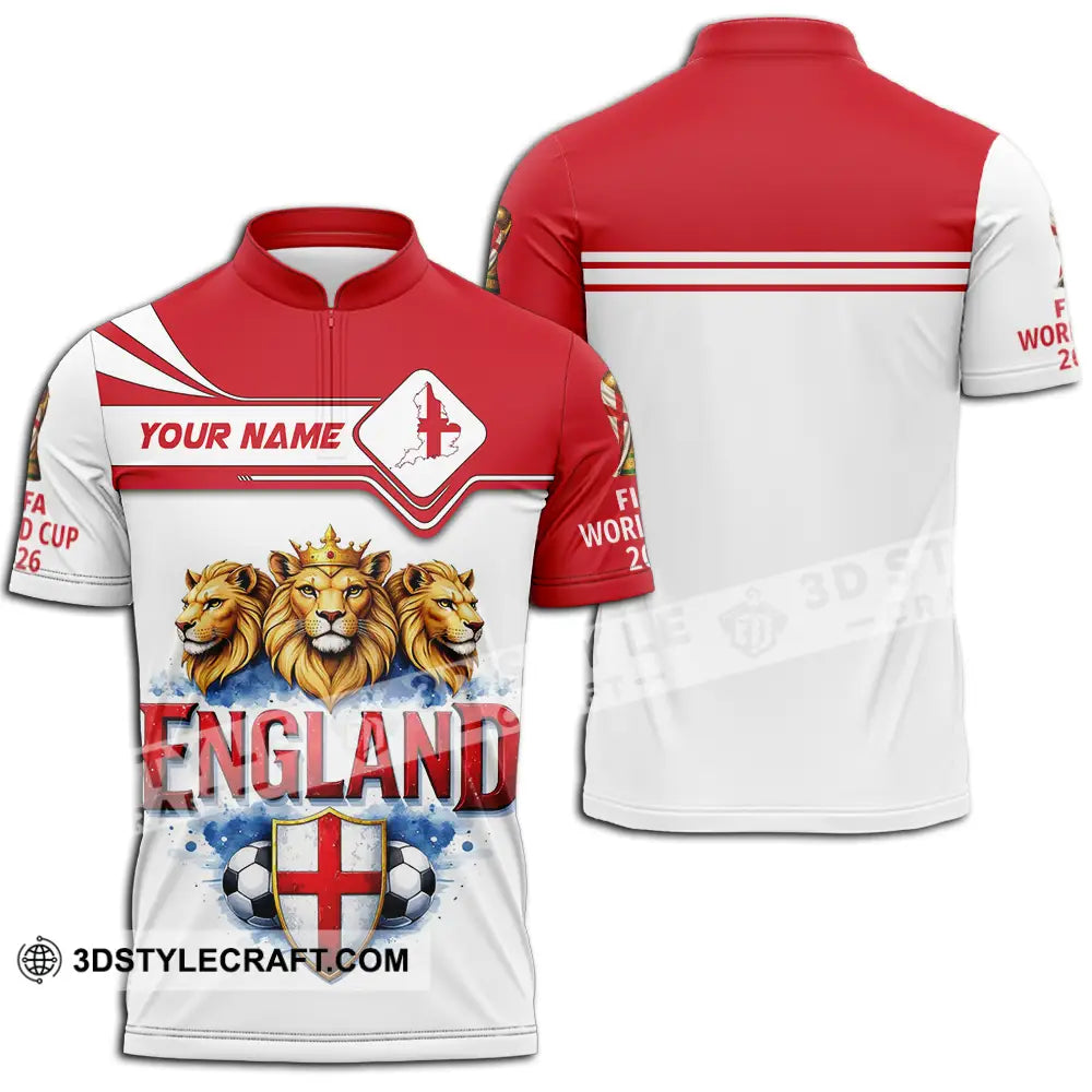 Unisex Shirt - Custom England World Cup 2026 3D Shirt Zipper Polo Shirt / S T-shirt