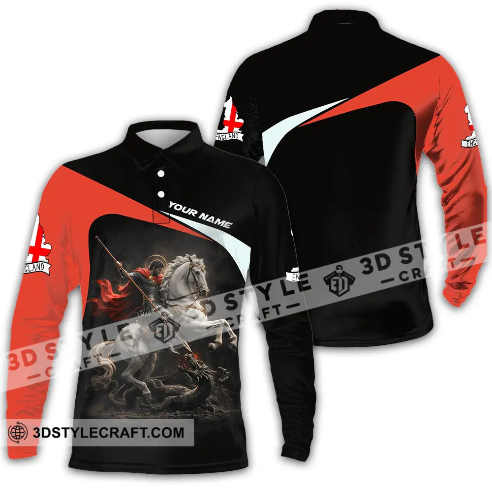 Unisex Shirt - Custom English Horseman 3D Shirt Long Sleeve Polo / S T-shirt