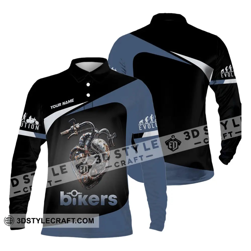 Unisex Shirt - Custom Evolution Heart Biker Shirt Long Sleeve Polo / S T-shirt