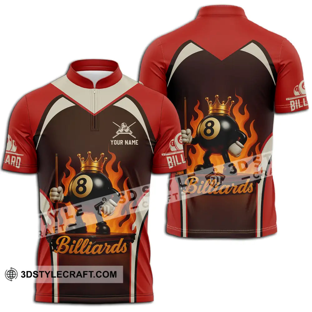 Unisex Shirt - Custom Fire Billiard Shirt Zipper Polo Shirt / S T-shirt