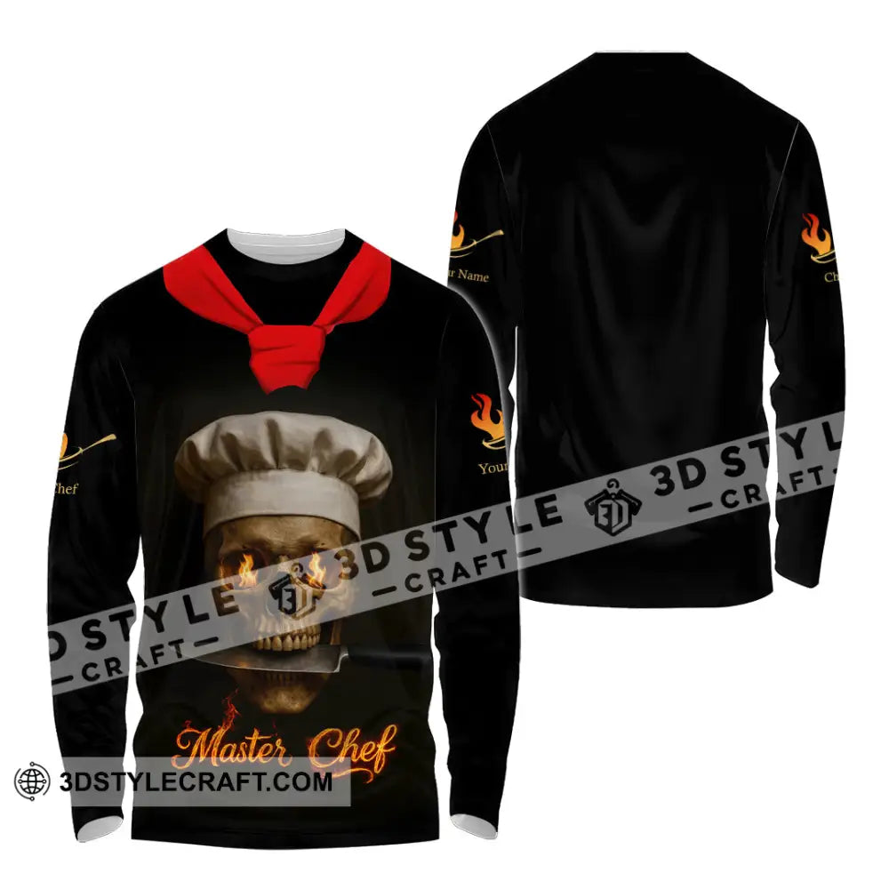 Unisex Shirt - Custom Fire Skullcap Master Chef Shirt Long Sleeve Shirt / S T-shirt